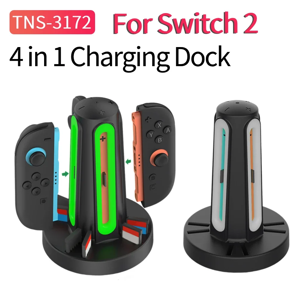 2025 New 4 in 1 Gamepad Charging Station For Switch 2 Joy-Con,Charging for 4 Joy-Cons with LED Indicators&Safety Protection