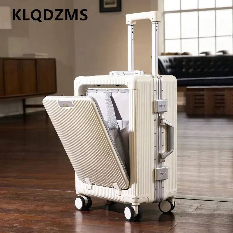 KLQDZMS-Mala De Viagem De Mão, 20 "24", Trolley De Abertura Frontal, Carregamento USB, Quadro De Alumínio, Caixa De Embarque, Bagagem De Cabine