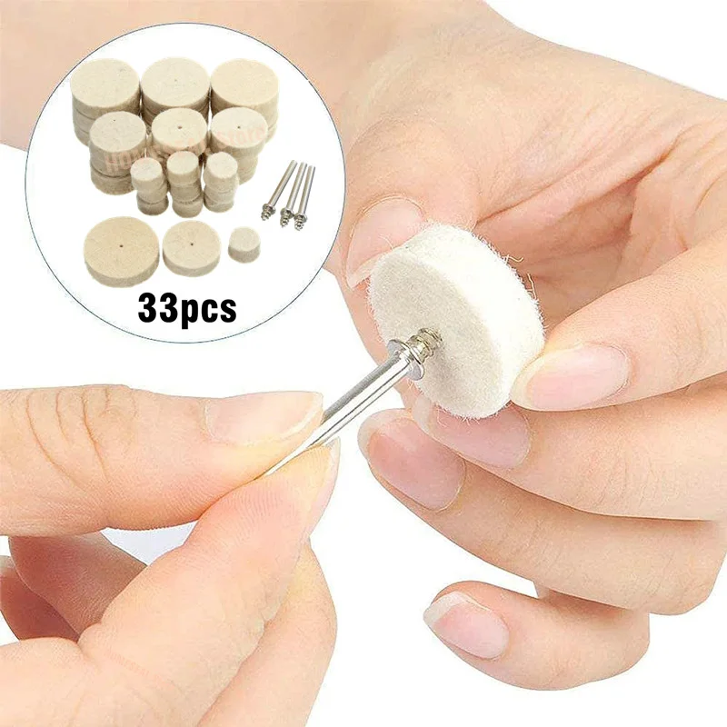 33szt Filc wełniany Ściernica polerska Szczotka szlifierska Głowica szlifierska Trzpień 3mm do wiertarki ręcznej Dremel Rotary Tool