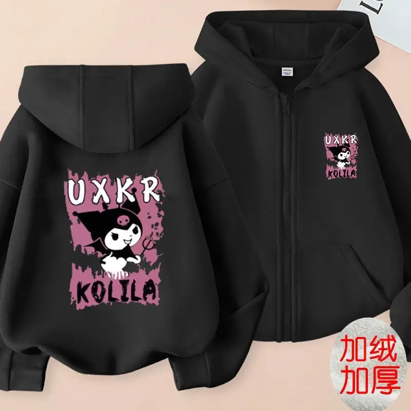 Sanrio Pure Cotton Children\'s Zipper Hooded Sweatshirt Cardigan Jacket Cartoon 2024 New Kuromi Girls Boys Clothing Holiday Gift