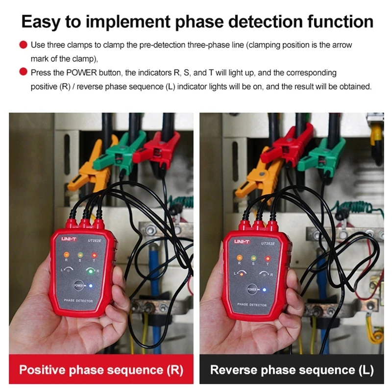 UNI-T Non-Contact Three Phase Detector UT262E Rotation Tester Phase Sequencer Breaker Finder 70V-1000V AC LED Buzzer Indication