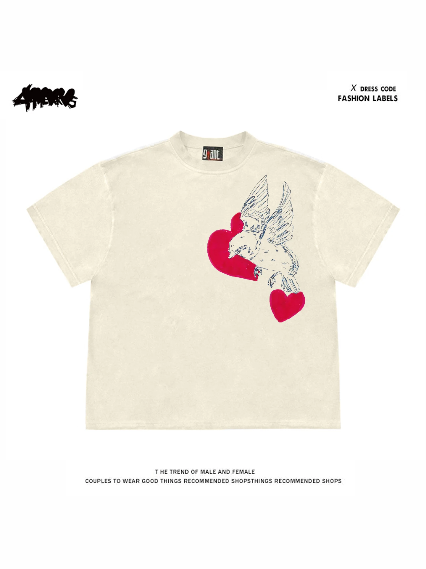 

Футболка 4HEARTS260g из плотного чистого хлопка в американском ретро-стиле, повседневная, летняя, с круглым вырезом