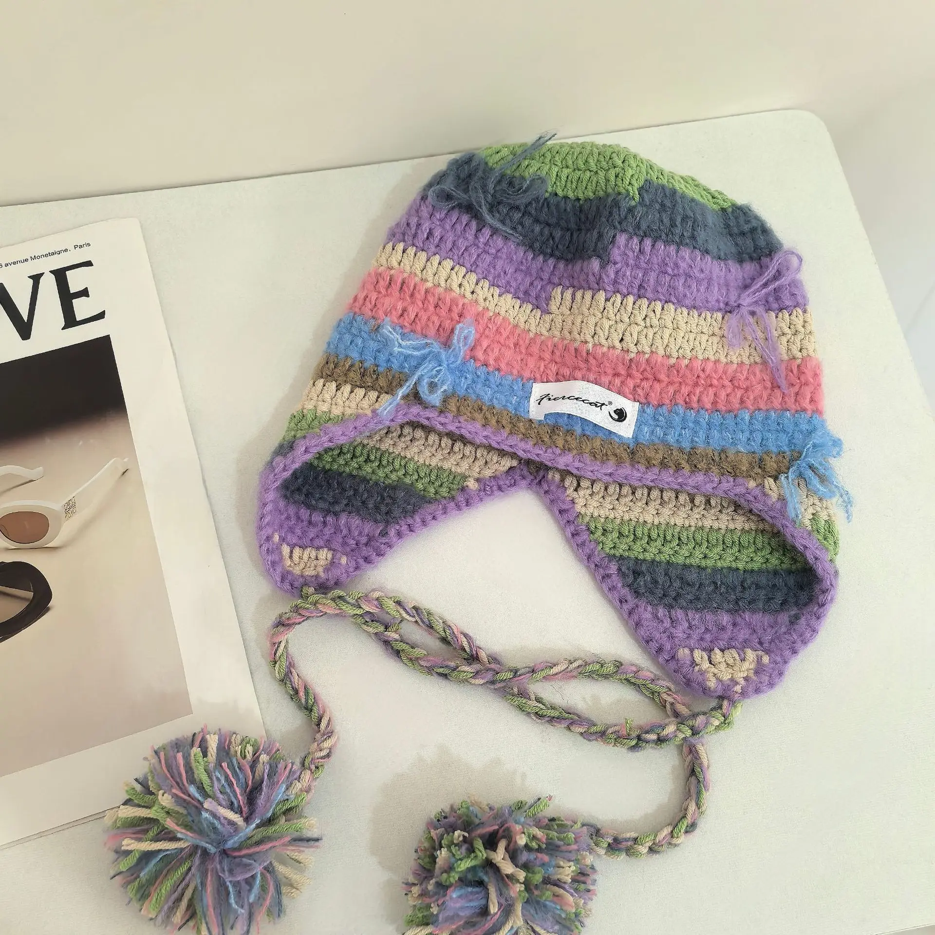 Color Rough Edge Wool Hat Women\'s Autumn Winter Dopamine Wear Warm Knitted Hat Student Ear Protection Windproof Bomber Hat