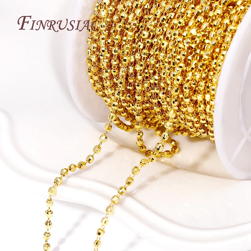 18K Gold Plated Brass 2MM Ball Chains Beads Chains Necklace Chains DIY Jewelry Making Supplies Findings Accessories Wholesale