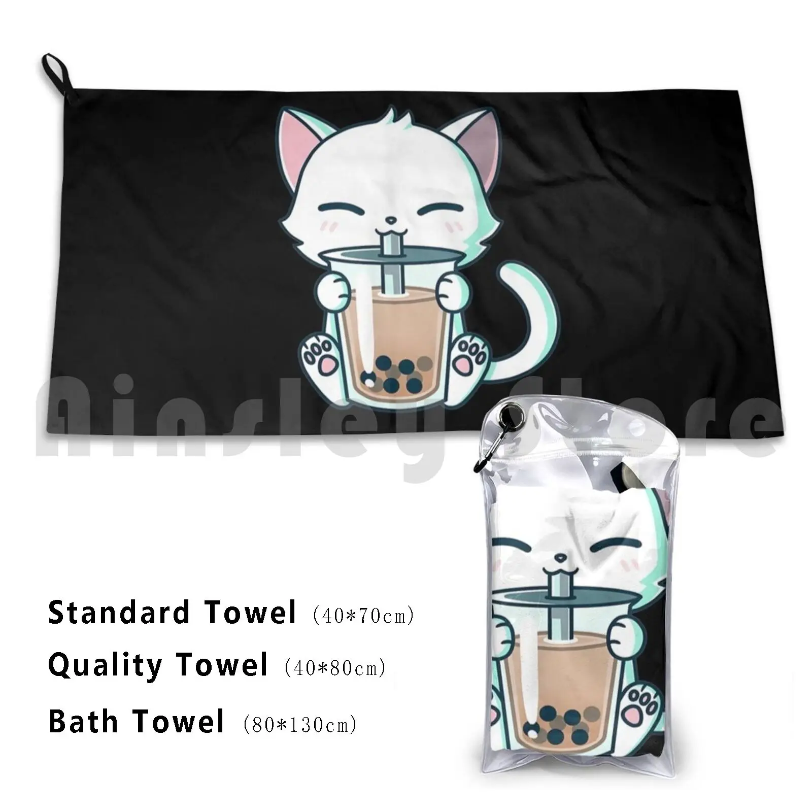 Boba gato bebiendo Boba gatito Kawaii gatito japonés toalla personalizada Toalla de baño Boba gato bebiendo Boba gatito