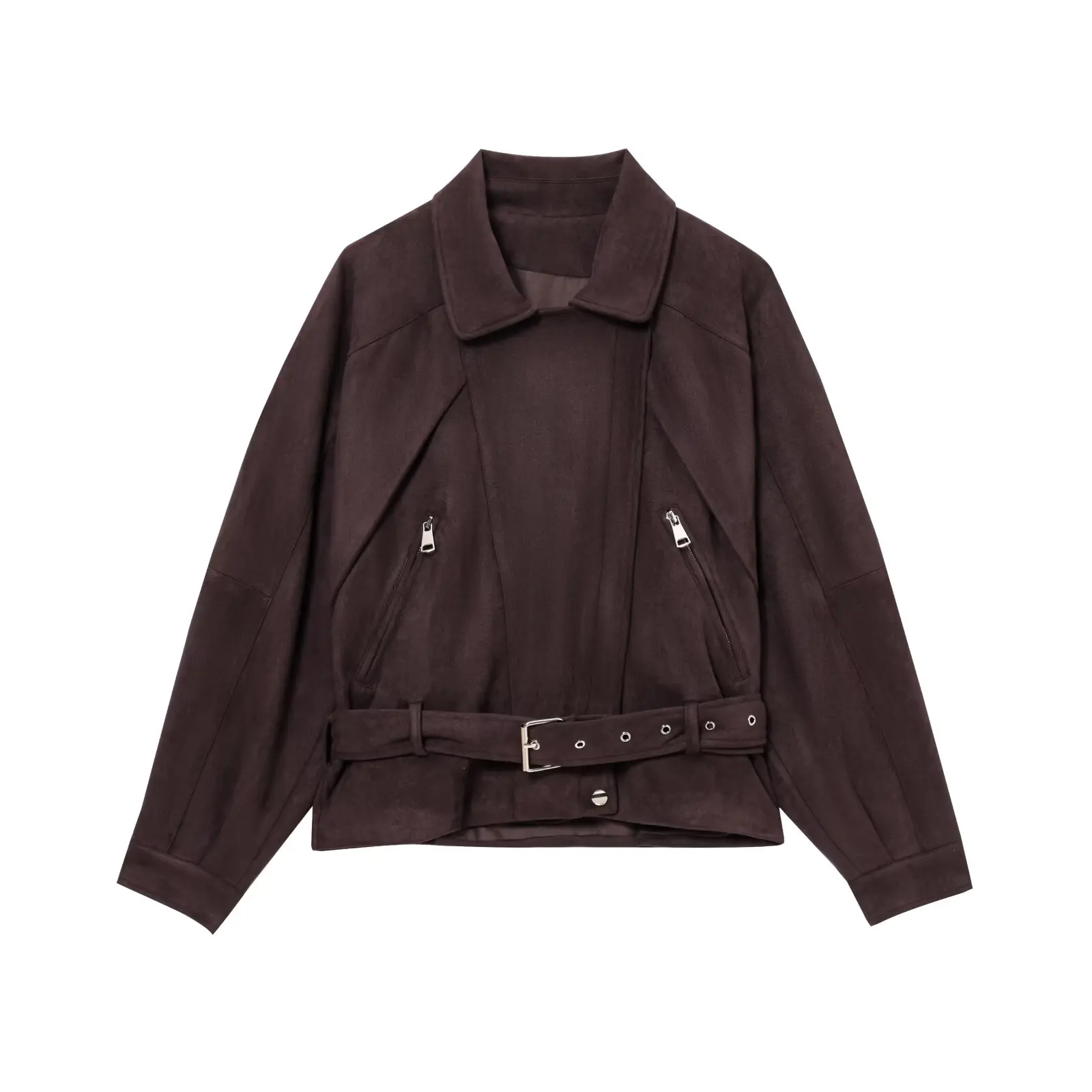 

2025 New Women's Clothing European and American Style Fashion Retro Zipper Lace Suede Long Sleeve Jacket
