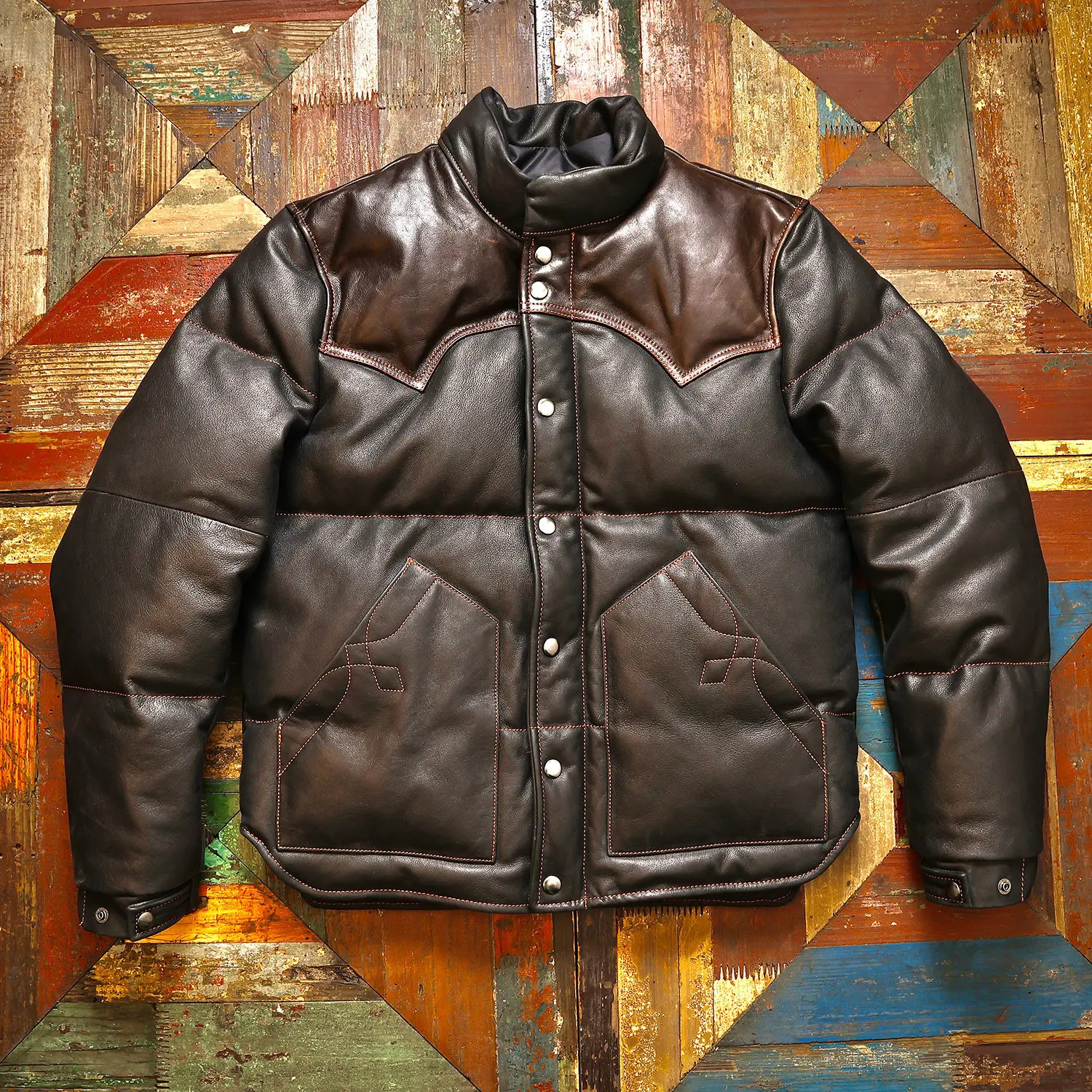 

Japanese washed old cowhide leather men's thickened warm American white duck down bread down jacket