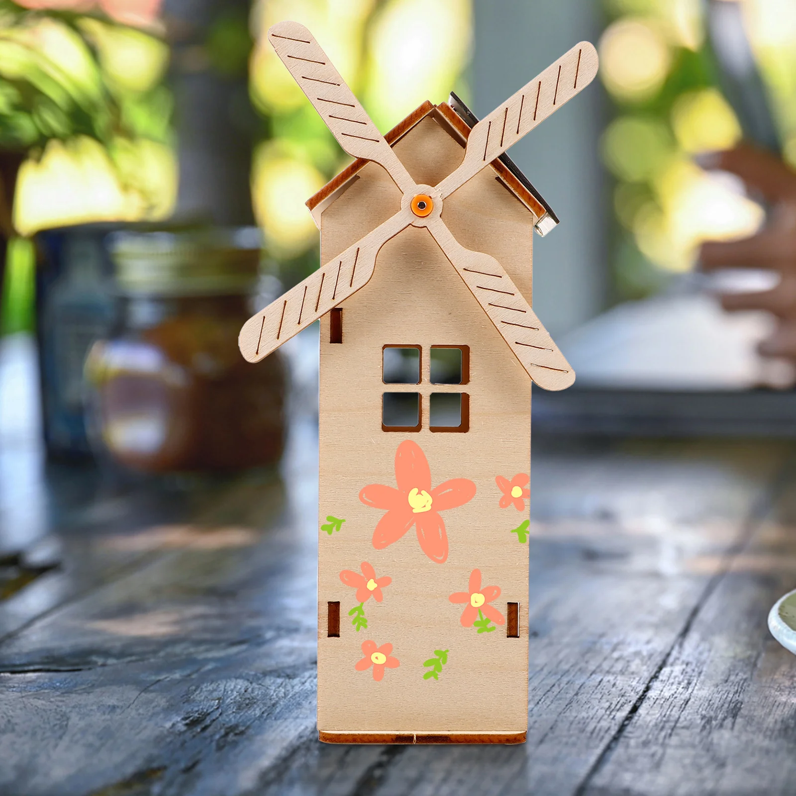 1Set Wooden Solar Powered Windmill DIY Assembly Educational Stem Science Experiment Kit for Kids DIY Solar Windmill
