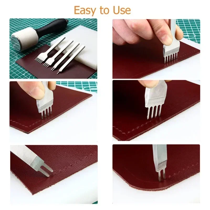 4 Pcs/Set 3/4/5/6mm Space Punch Lace Stitching Tool Leather Craft Tool Punch Use Hand Stitching Leather Punching Tool for DIY