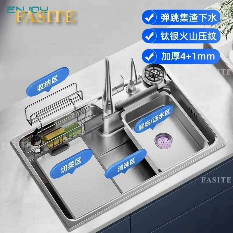 For Household 304 Stainless Steel Japanese Style Single Slot Vegetable Basin Integrated Primary Color No Coating Slag