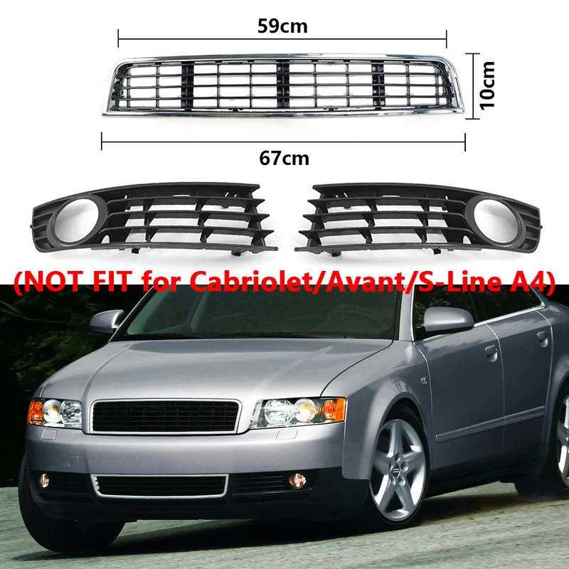 

Передний бампер, противотуманная фара, средняя центральная решетка для Audi A4 B6 2001-2005, стандартная решетка 8E0807681 8E0807682 8E080764