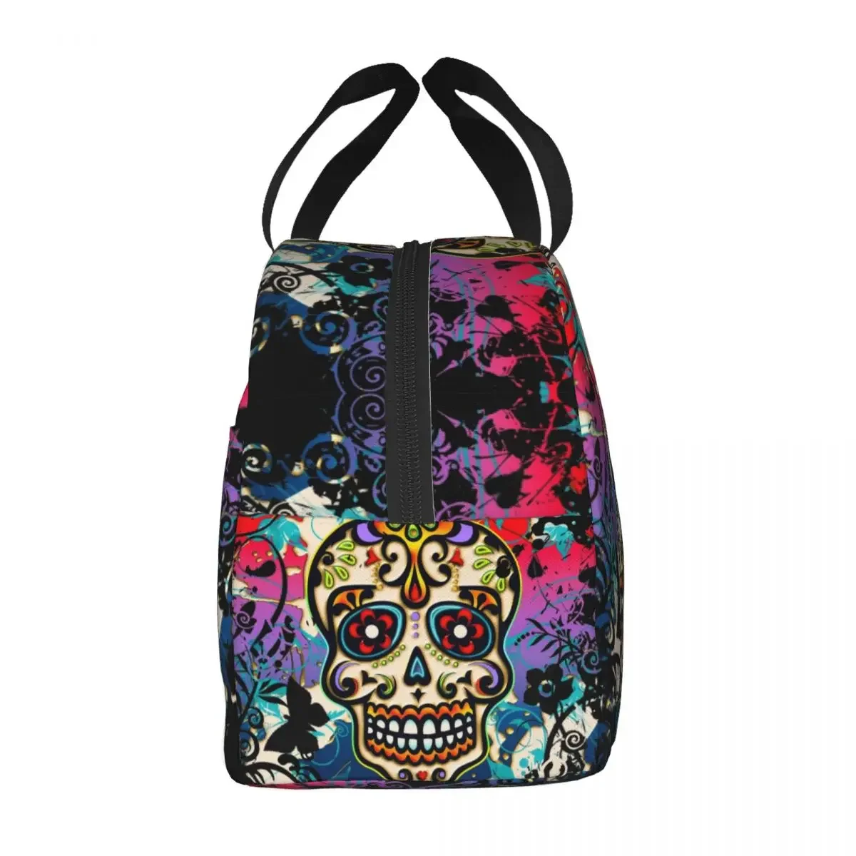 Mexican Day Of The Dead Sugar Skull Resuable Lunch Box Leakproof Halloween Cooler Thermal Food Insulated Lunch Bag School