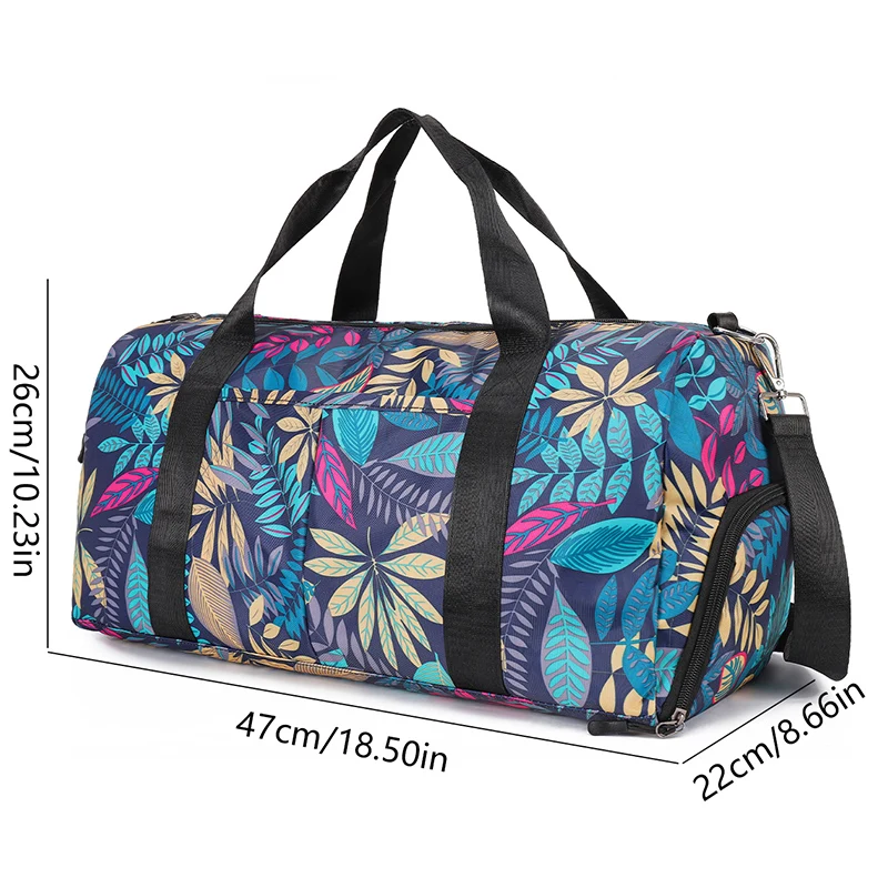 Saco de Ginásio de Grande Capacidade Sacos Desportivos Impermeáveis, Impressão de Folhas, Bolsa de Treinamento Fitness, Multifuncional Carry On Tote, XA499C