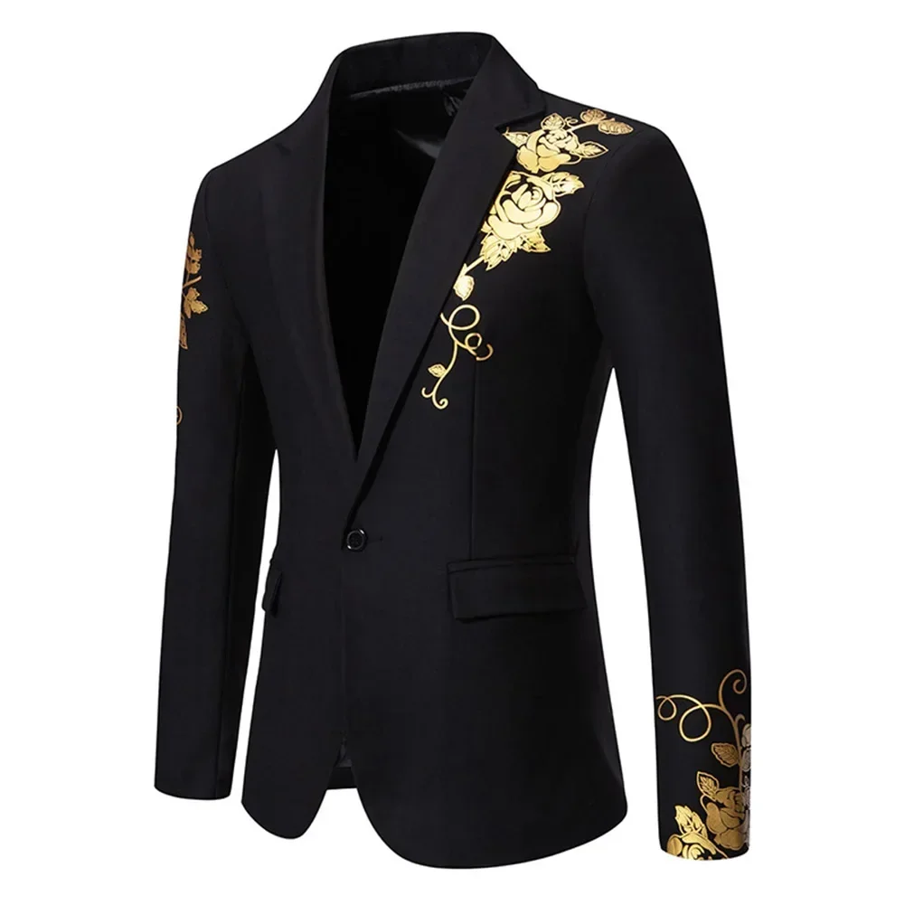 Blazer Men's Fashion Business Gentleman Business Paisley Gold Stamping Print English Style Wedding Casual Hosting Banquet Suit