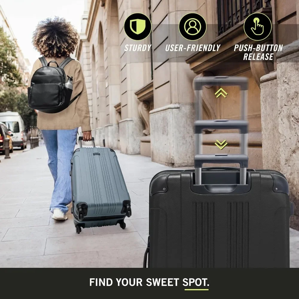 Suitcases  Lightweight Hardshell 4-Wheel Spinner Luggage, Black, 24-Inch Checked, spacious interior with dual-sided packing