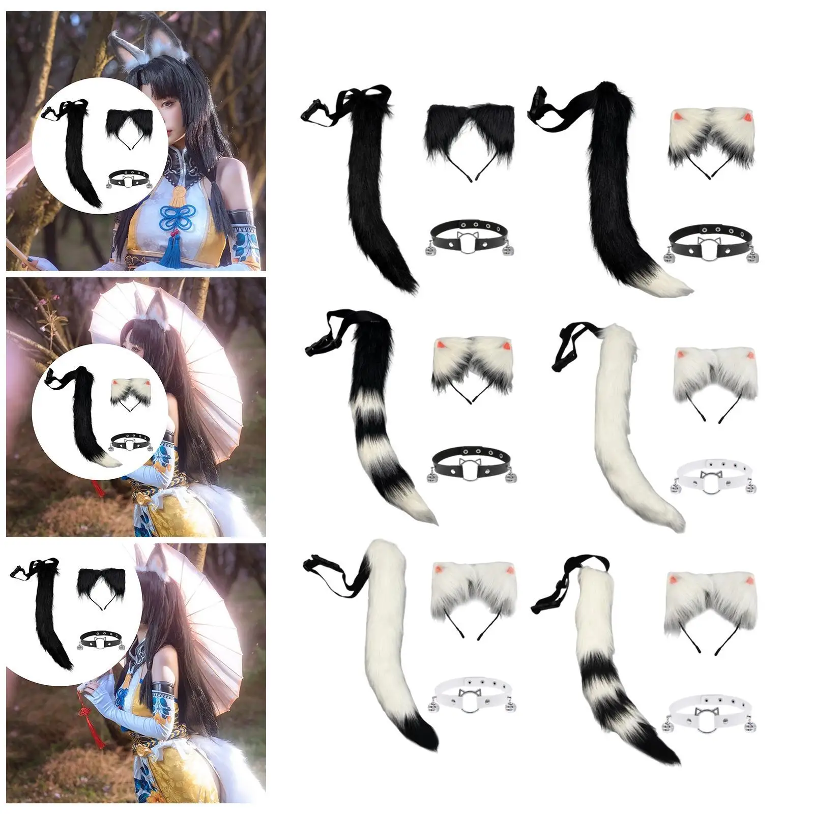 Zestaw uszu i ogona kota, kostium zwierzęcy do cosplayu na Boże Narodzenie, na występy sceniczne, przebranie.
