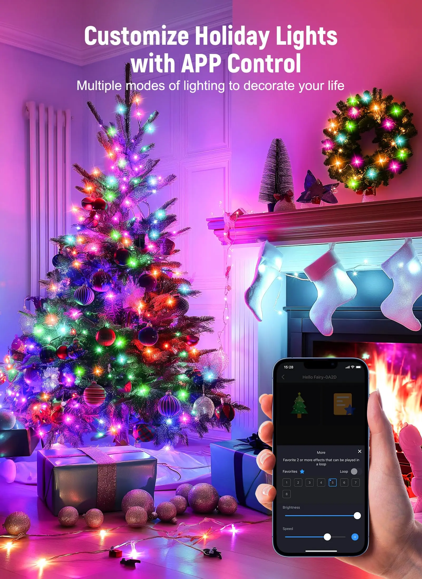 Smart USB Fairy Lights 100 LED Garland with Timer and Bluetooth App Remote String Lights for Christmas Wedding Party Decoration