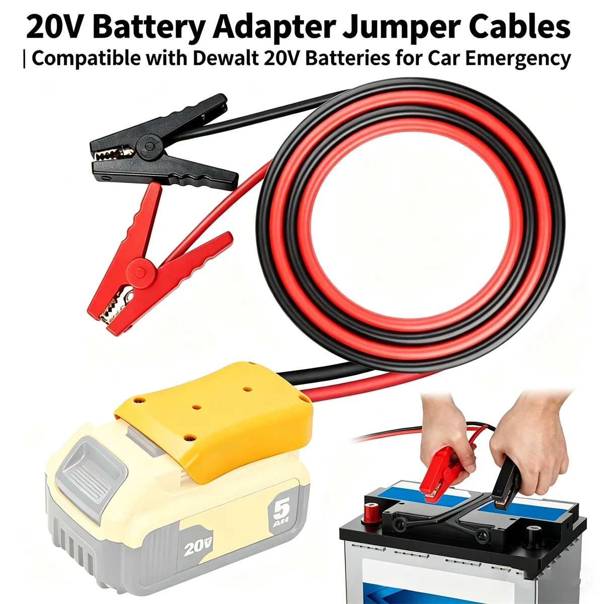 

Jump Starter Cable with Battery Adapter 8 AWG 3.3ft 12-24V Jumper Cable with Alligator Clip for Car Truck RV Portable Power