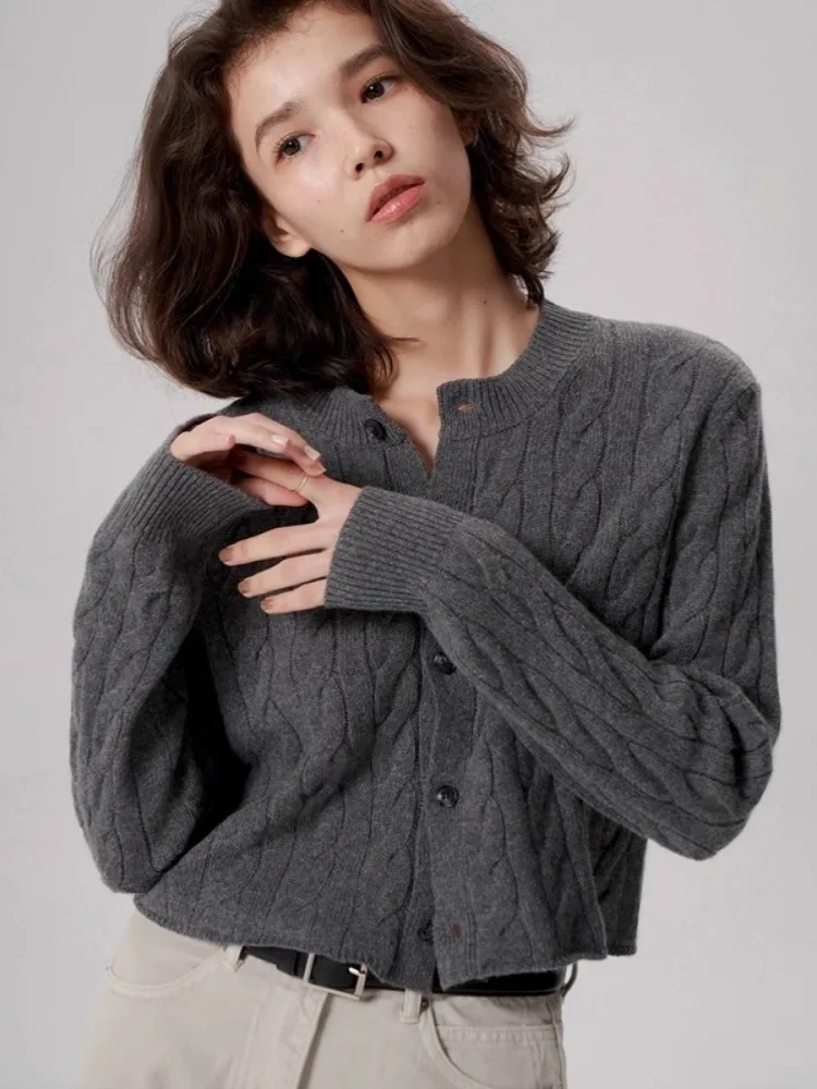 

Soft Glutinous Vintage Fried Dough Twists Knit Women'S Autumn And Winter Round Neck Single Breasted Casual Versatile Sweater