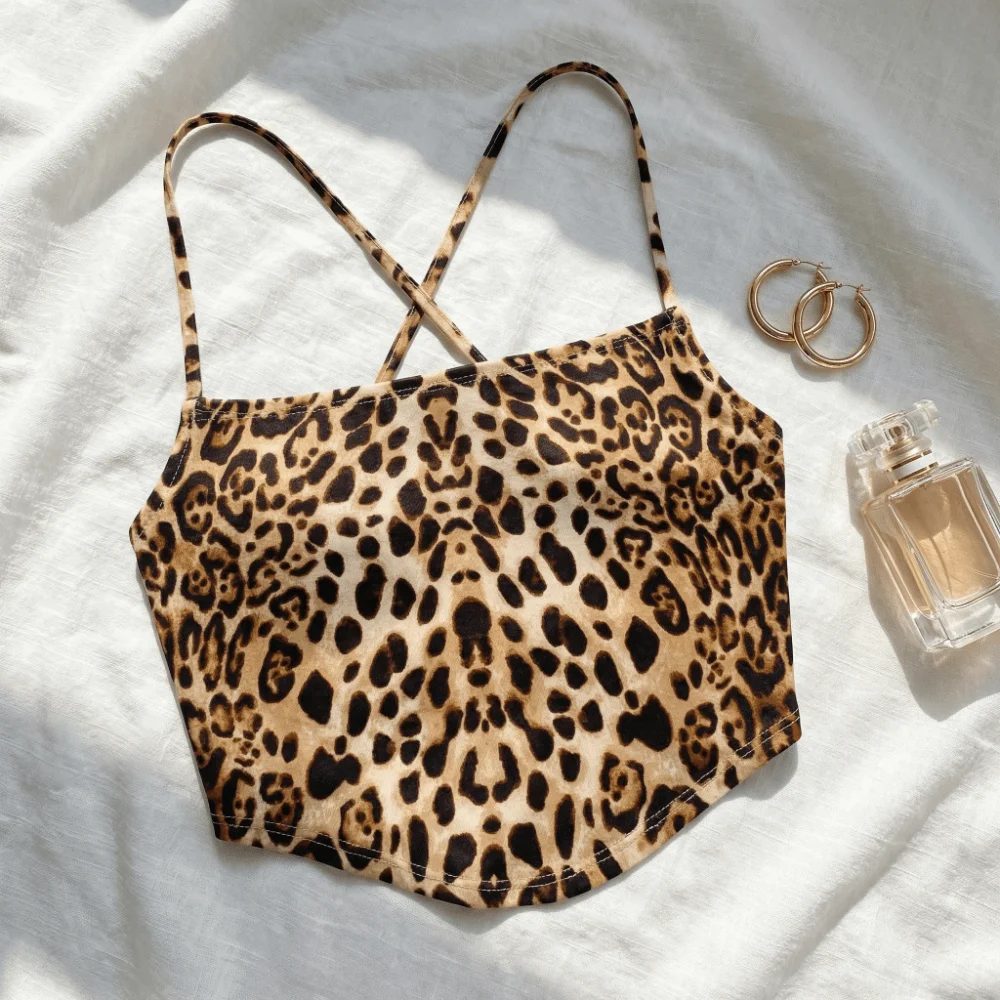 

Bottoming Shirt Leopard Crop Top Spicy Girls Style Spring Summer Girl's Vest Top Slim Fit Leopard Print Suspender Women