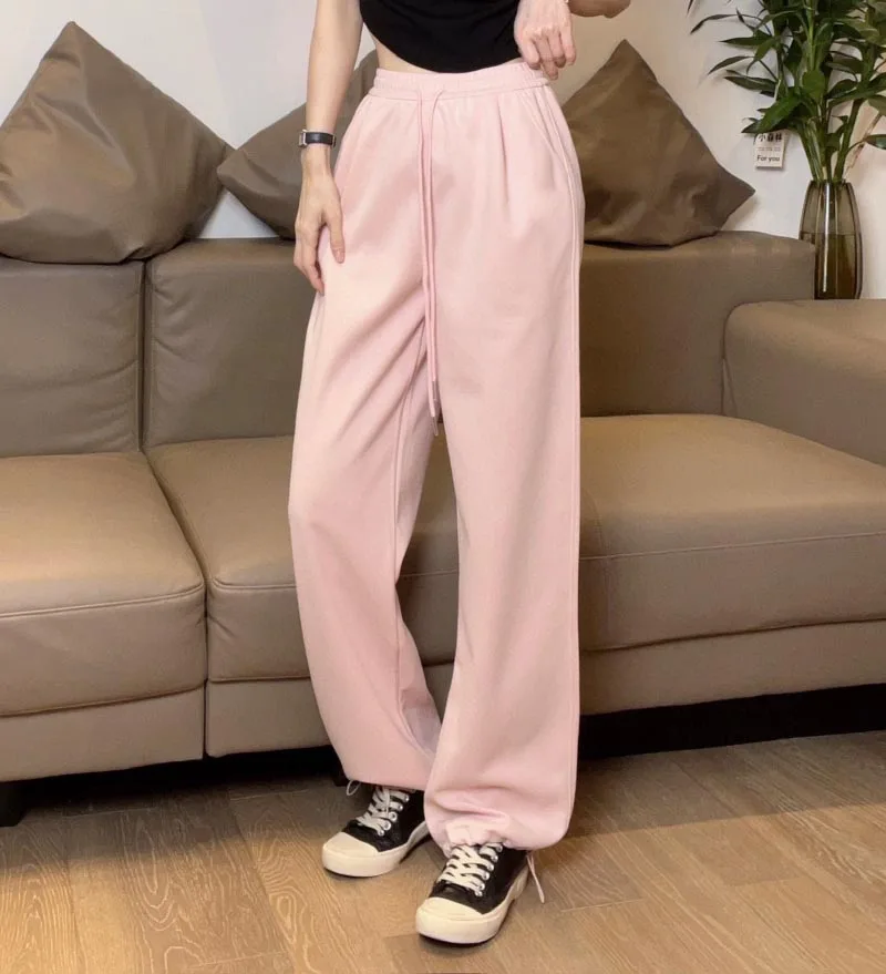 

2024 Autumn/Winter New Women's Pants Fashion Exquisite Casual Pants Academic Style Sports Drawstring Waist Pants Leg Tights