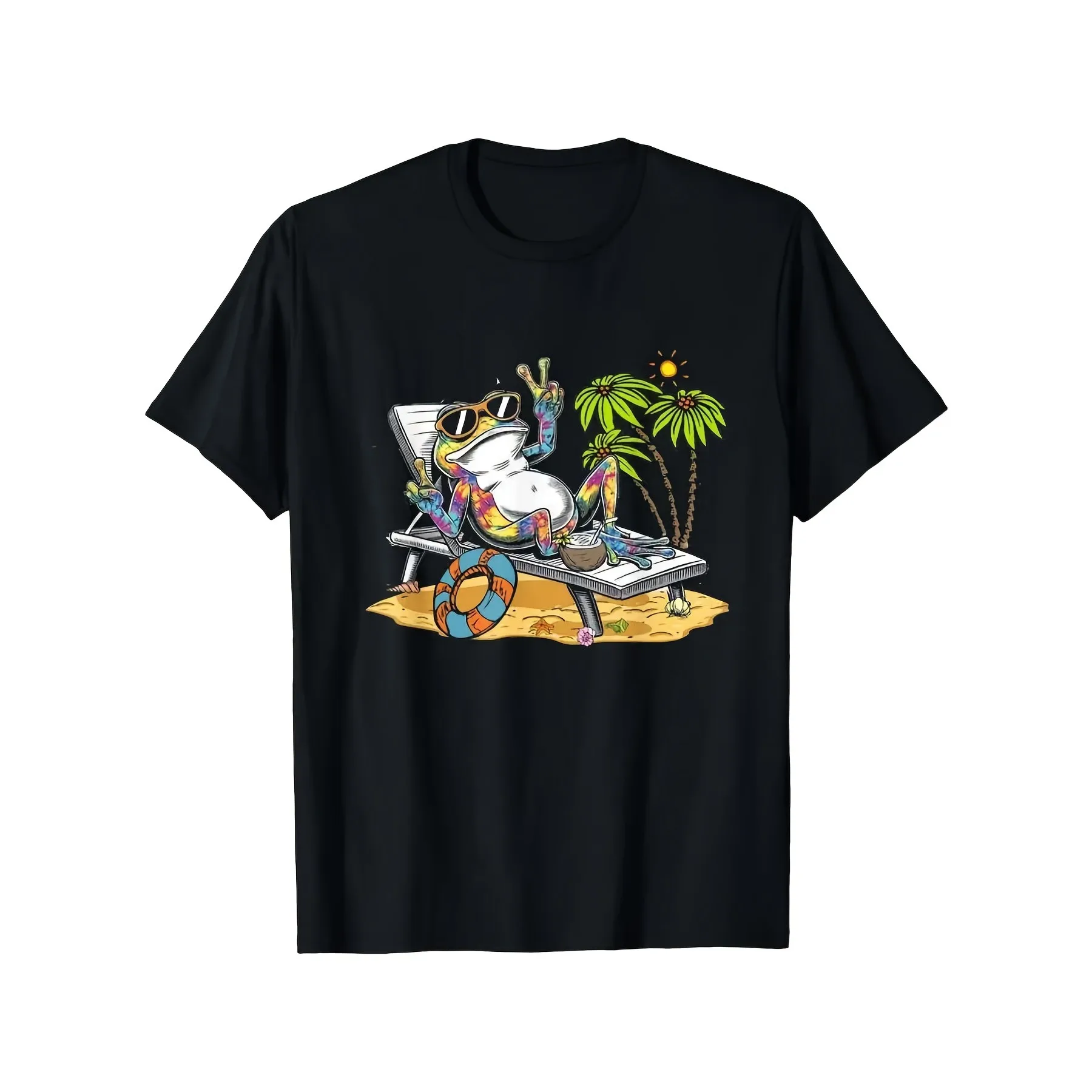 

Tie Dye Frog Vacation Peace Sign Hippie Summer Beach Graphic Tee Soft Cotton Casual Unisex T-Shirt