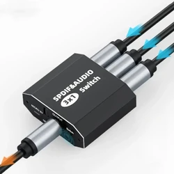 3 Port SPDIF Toslink Audio Switch 3x1 Digital Optical Audio Switcher Selector Hub with IR Remote Support LPCM 2.0