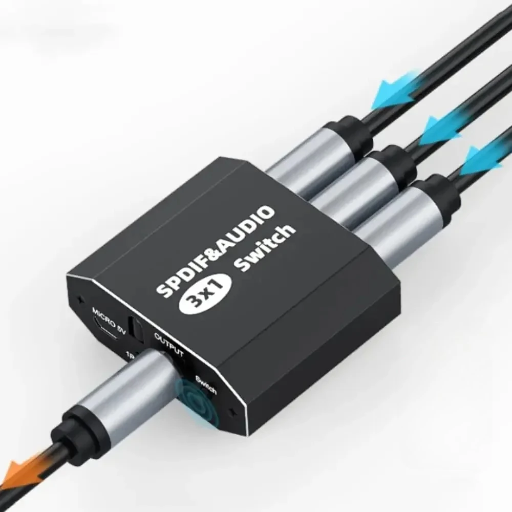 3 Port SPDIF Toslink Audio Switch 3x1 Digital Optical Audio Switcher Selector Hub with IR Remote Support LPCM 2.0