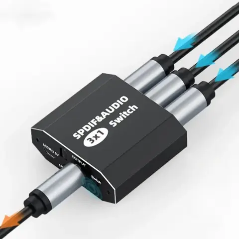 3 Port SPDIF Toslink Audio Switch 3x1 Digital Optical Audio Switcher Selector Hub with IR Remote Support LPCM 2.0