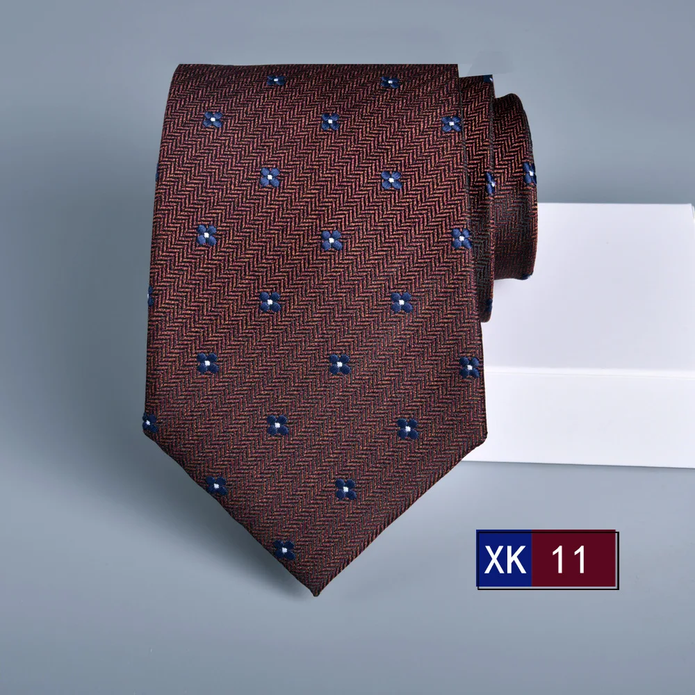 Reddish Brown Herringbone Jacquard Necktie Men 7cm Width Gravata Corbata Navy Tiny Flower Pattern Business Suit Neck Tie