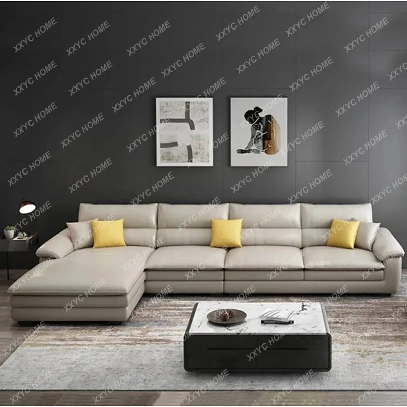 Magazine  Living Room Sofa  Modern Genuine Leather Couch L-shaped Sectional Sofa Modern Divano Trendy Furniture