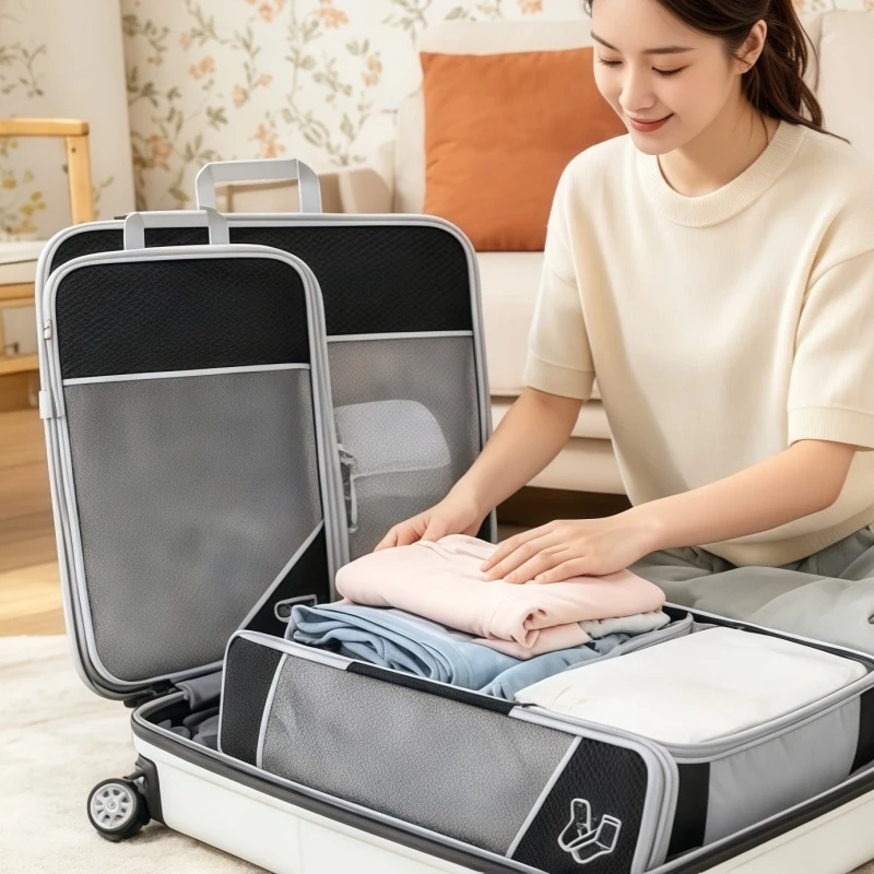 Compression Packing Cube Set Expandable Mesh Travel Bag Luggage Organizers Bag for Trip Home Storage Travel Gear Accessories