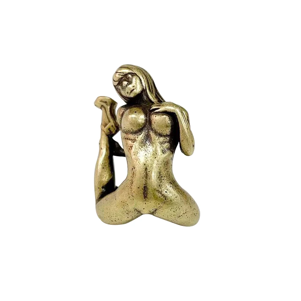 

Dance Yoga Woman Statue Multifunction Small Tool EDC Desk Decorative Items Brass Figure Paperweight Body Art Crafts