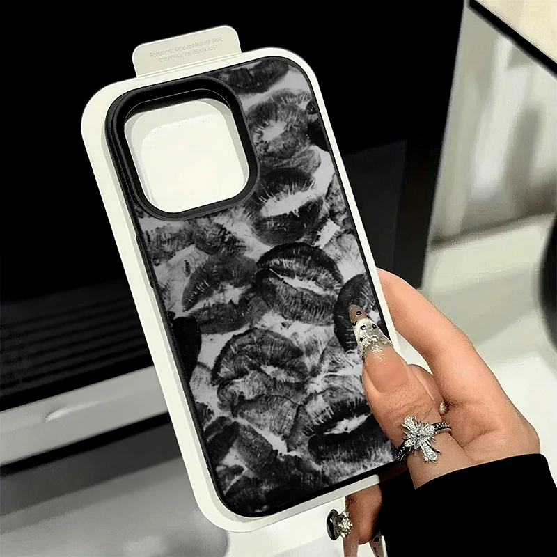 Creativity Black Lip Print Phone Case For iPhone 17 16 Pro 15 14 Plus 13 12 11 Pro Max 16e 17 Air X XR XS Protection Soft Cover