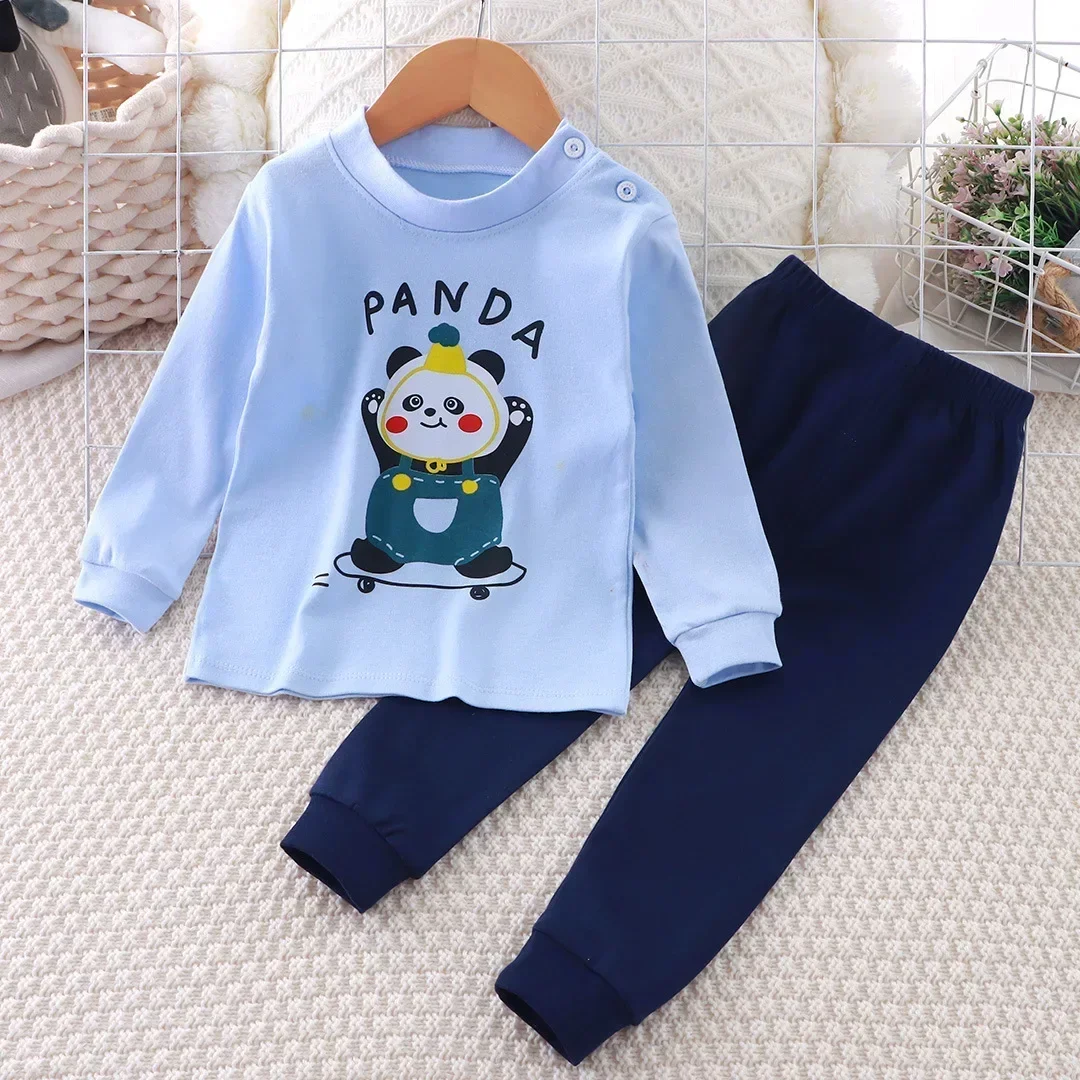 Kids Boys Girls Pure Cotton Warm Pajamas Cartoon Bear Long Sleeve T-Shirt + Pants Toddler Baby Autumn Sleepwear Clothing Sets