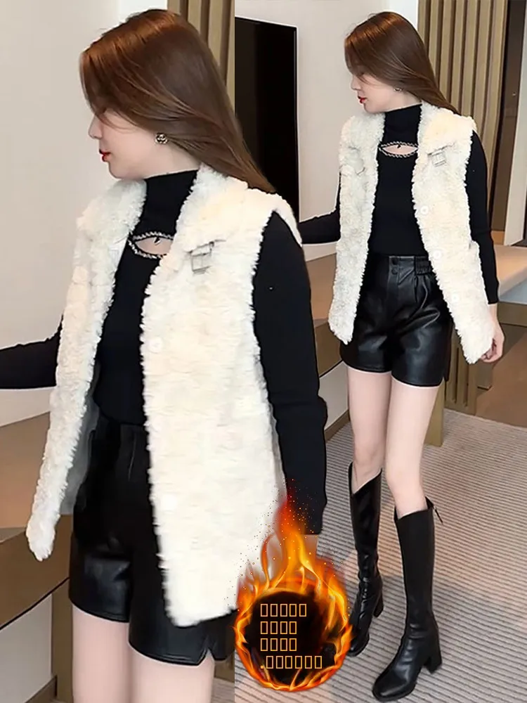 Thiened Fce 따뜻한 여성용 조끼 2026 겨울 신상 슬림 V넥 출퇴근용 순색 프랑스 스타일 조끼