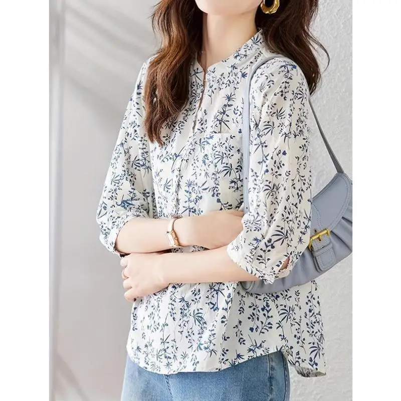 

Women's round Ne irt Summer New Sle Small Stand Collar Casual Sport Suit Seven Sve ort Pants Autumn Applicable