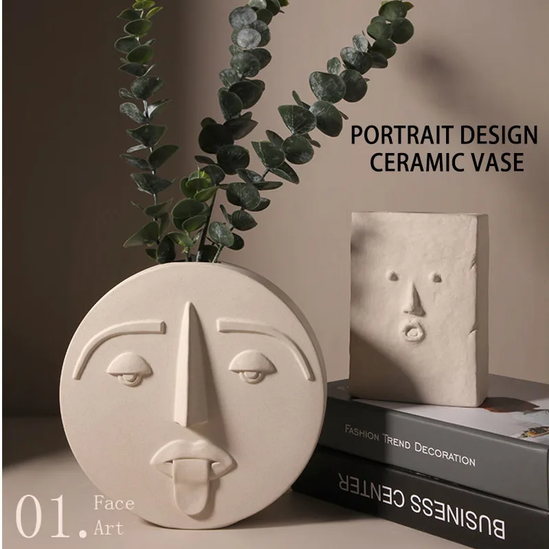 Nordic Modern Human Face Mask Ceramic Vase Home Decoration Flower Vases Face Matte Table Flower Vase for Wedding Decoration