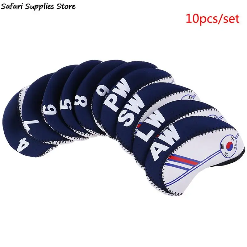 10Pcs/Set Golf Clubs Iron Pole Head Hat Sleeve Diving material Golf Rod Head Protective Cover Golf Accessories