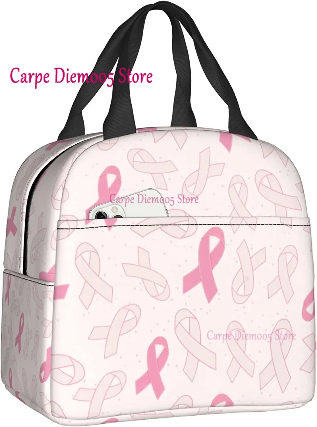 Pink Ribbon Support Breast Cancer Pattern  Repeat For Portable Insulated Lunch Bag