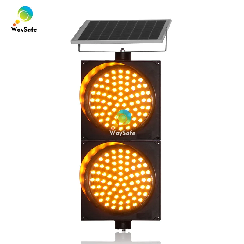 Slow Down Zebra Crossings with Ultra-high Brightness 300mm Yellow Two Unit Solar LED PC Flashing Light