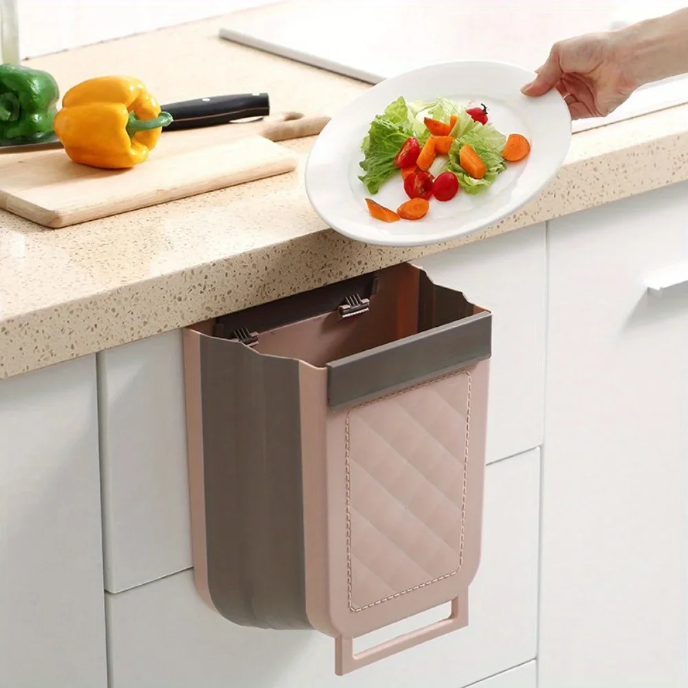 1pc Plus Size Kitchen Trash Can Hanging Household Folding Hanging Cupboard Door Classification Ultra-thin Trash Can