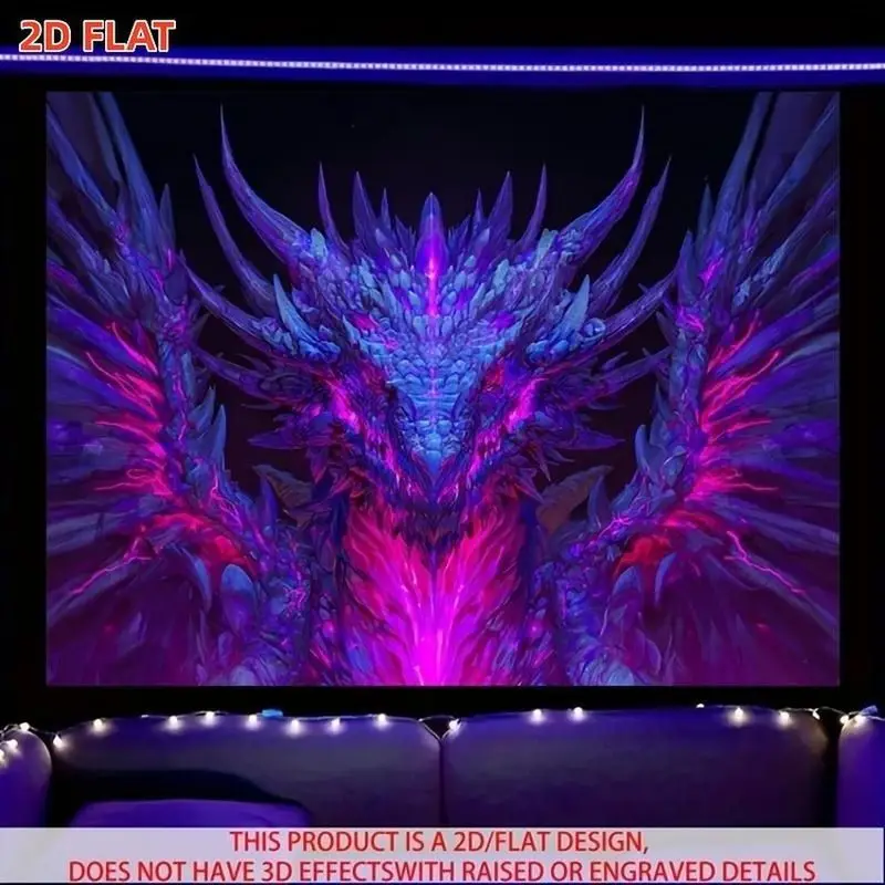 VIKAMA Gothic Myth Dragon Tapestry Glowing Neon Creature Polyester Wall Hanging Bedroom Dorm Living Room Vibrant Art Soft Cozy
