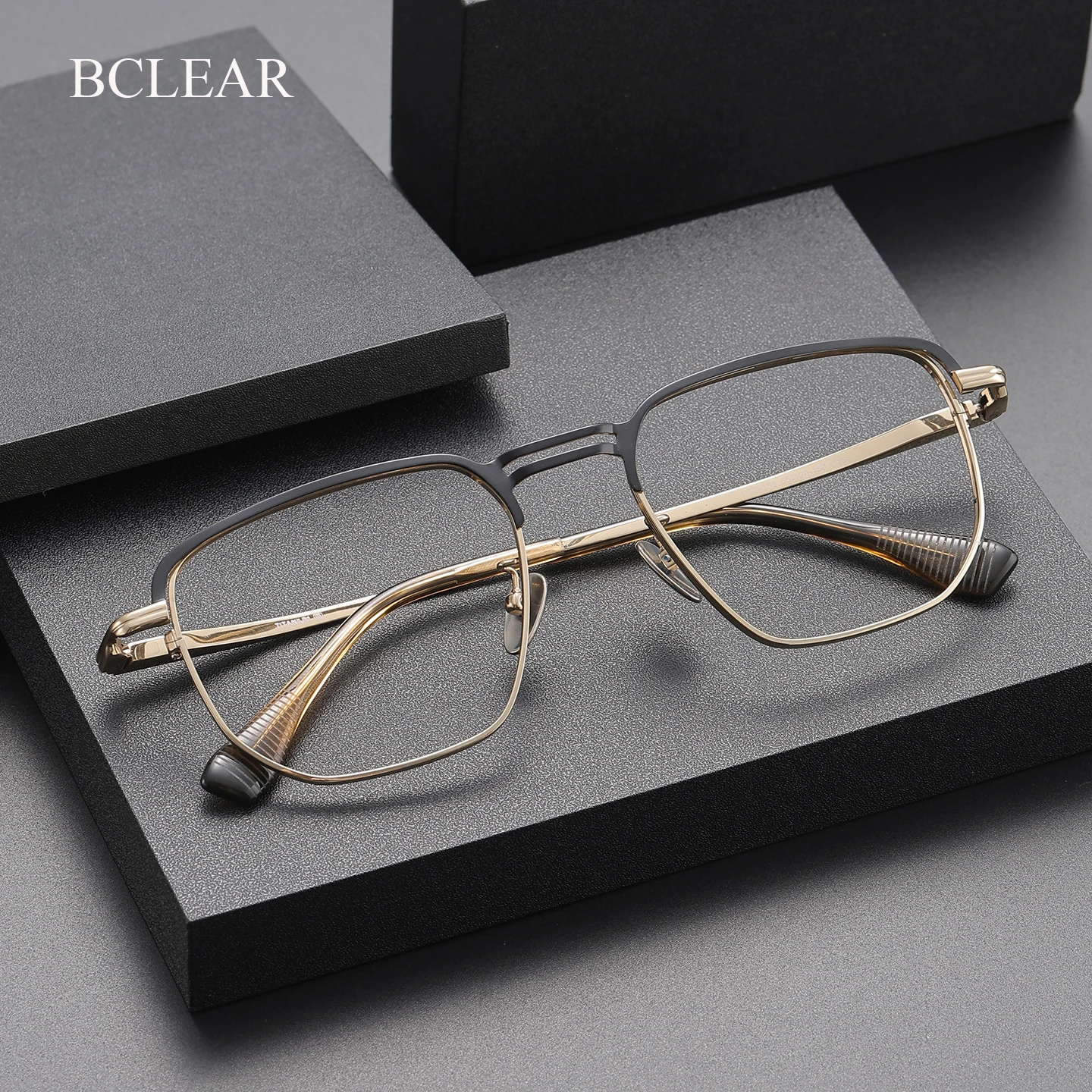 

BCLEAR Retro Double Bridge Square Glasses Frame Unisex Ultra-light Titanium Eyewear 2026 New Fashion For Men and Women