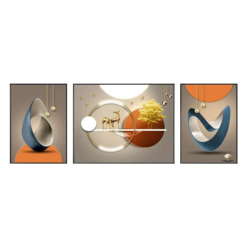 

Light luxury, abstract sofa background wall, high end, living room, triple combination, modern simplicity, crystal porcelain