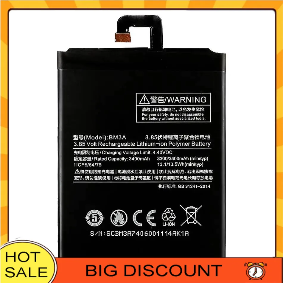 

Mobile Phone Battery For Xiaomi Note 3 Note3 BM3A 3300Mah High-Efficiency