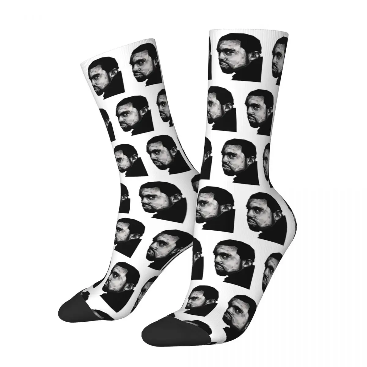 Retro Funny Kanye West Rapper Basketball Socks Polyester Middle Tube Socks for Unisex Sweat Absorbing