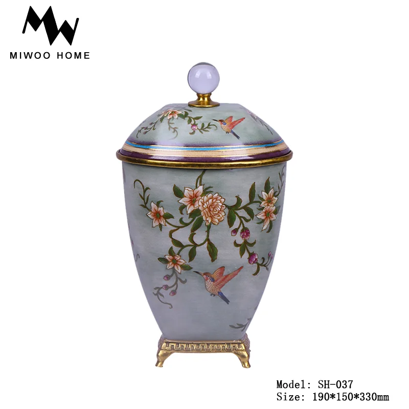 BJ-12  High-End American Style Pure Copper Candy Multi-Treasure Box Ornament Ceramic Storage Jar Jewelry Jar