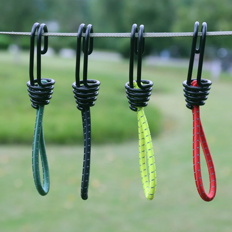 Ganchos con cordón, hebillas de cuerda elástica, soporte de carga fuerte, Clips para toldo de tienda al aire libre, suministros de acampada, ampliamente utilizados y duraderos, 5 uds.