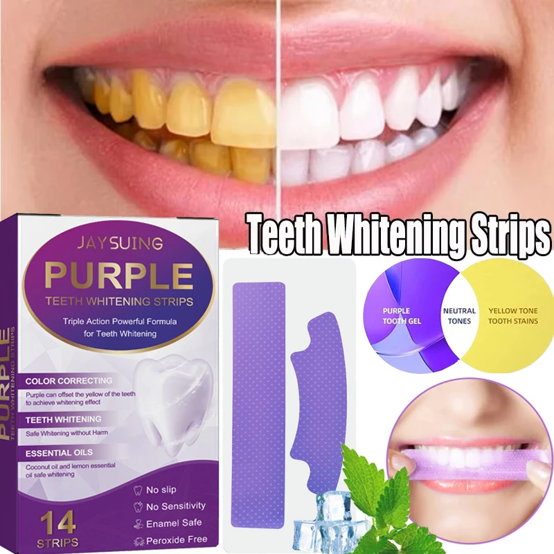 

Purple Teeth Whitening Strips Remove Plaque Stains Cleaning Oral Hygiene Bleaching Dental Tools Fresh Breath Brighten Tooth Care